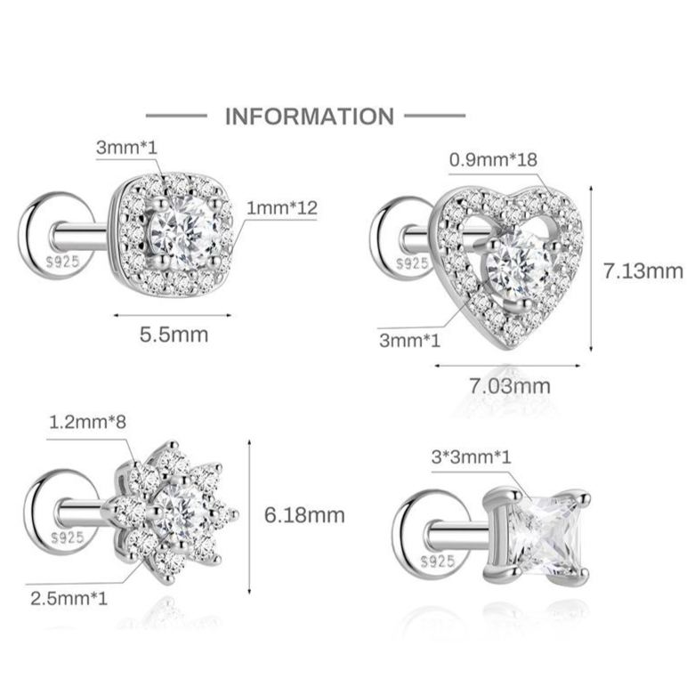 Authentic 925 Sterling Silver Geometric Earrings with D-Color Moissanite