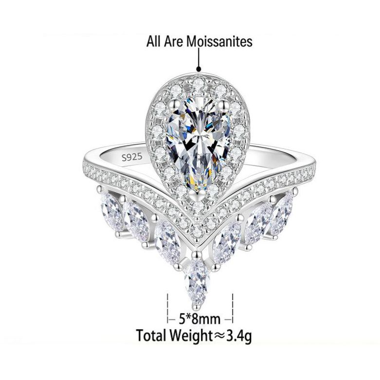 S925 Sterling Silver Teardrop Moissanite Ring