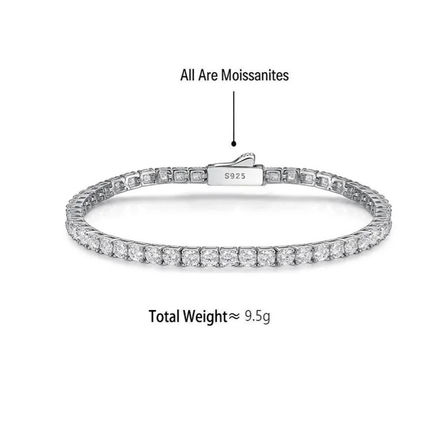 S925 Sterling Silver Moissanite Tennis Bracelet