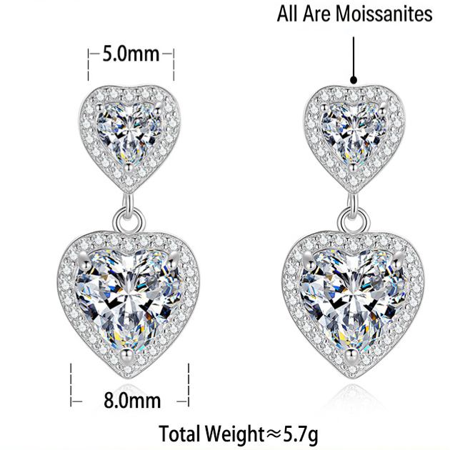 S925 Sterling Silver Heart-Shaped Moissanite Stud Earrings