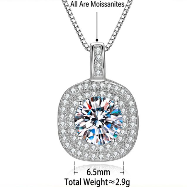 S925 Sterling Silver Square-Cut Moissanite Pendant Necklace