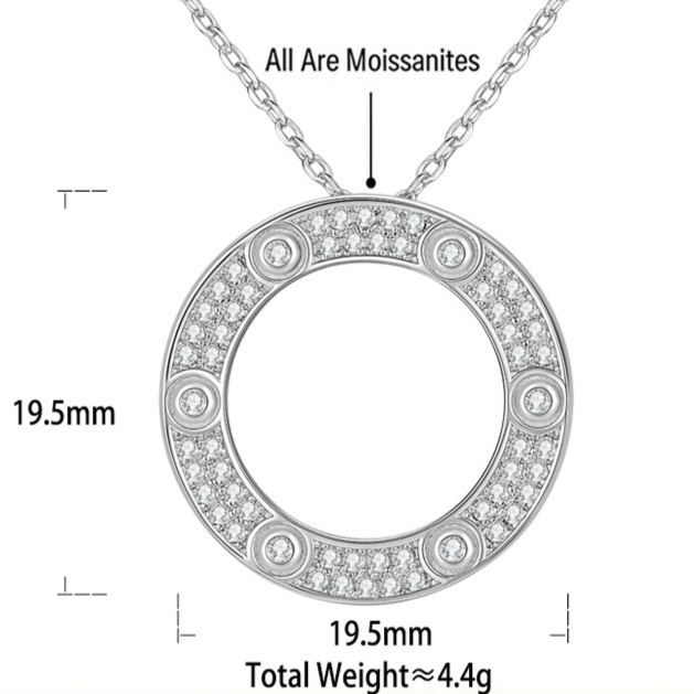 S925 Silver "Starry Sky" Moissanite Necklace with Circular Pendant