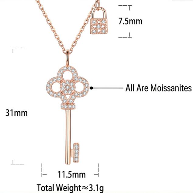S925 Sterling Silver Key and Lock Moissanite Necklace