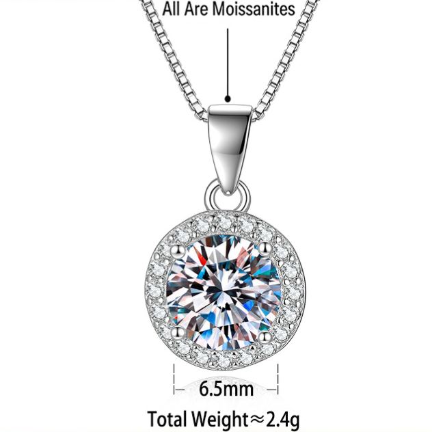 S925 Sterling Silver Round Moissanite Pendant Necklace