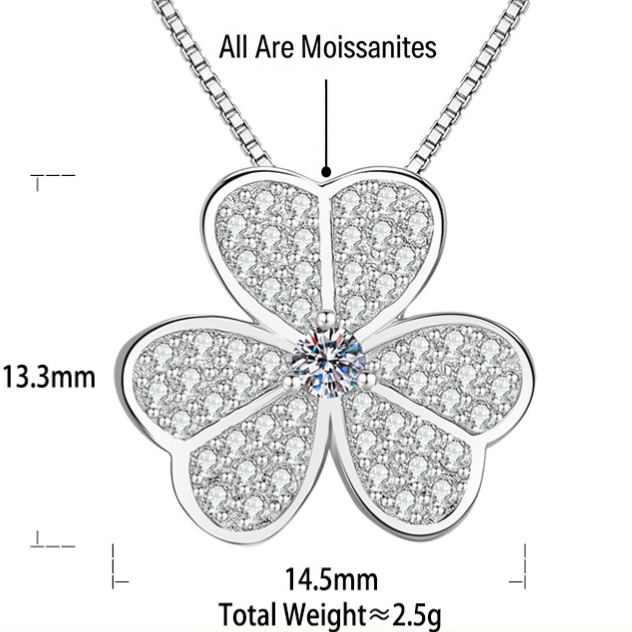 S925 Sterling Silver Four-Leaf Clover Moissanite Necklace