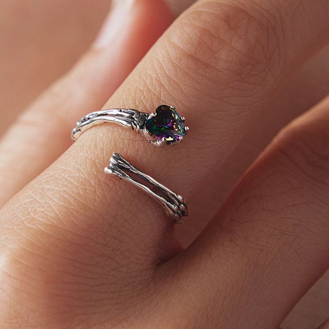 S925 Sterling Silver Halloween Skeleton Hand & Heart Open Ring
