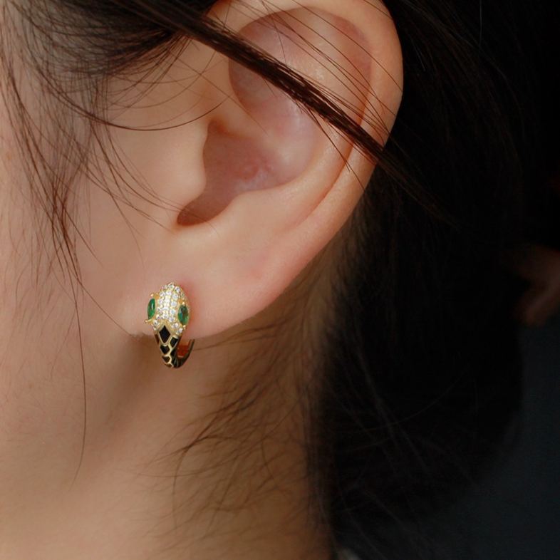 S925 Sterling Silver Halloween Snake-Shaped U-Hoop Earrings