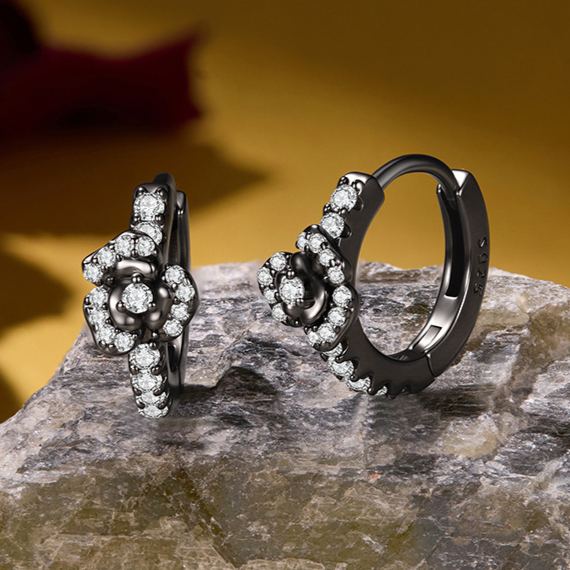 S925 Silver Halloween Rose Zircon Earrings