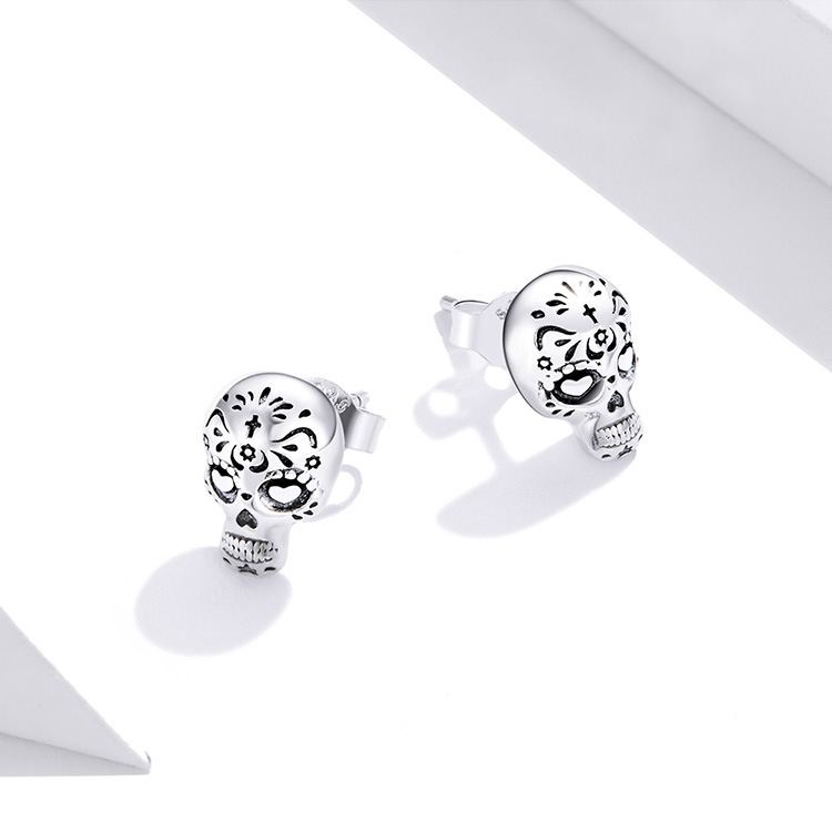 S925 Sterling Silver Halloween Skull Stud Earrings