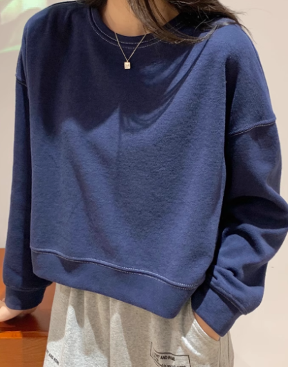 春、秋、冬の女性用ショート長袖スウェットシャツ、ゆったりとした韓国風、小さなラウンドネックトップ