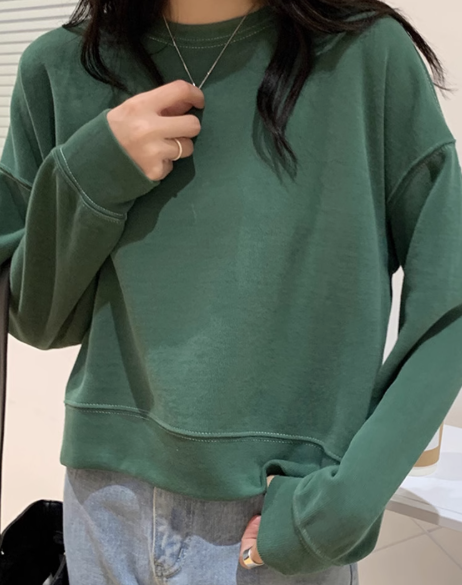 春、秋、冬の女性用ショート長袖スウェットシャツ、ゆったりとした韓国風、小さなラウンドネックトップ