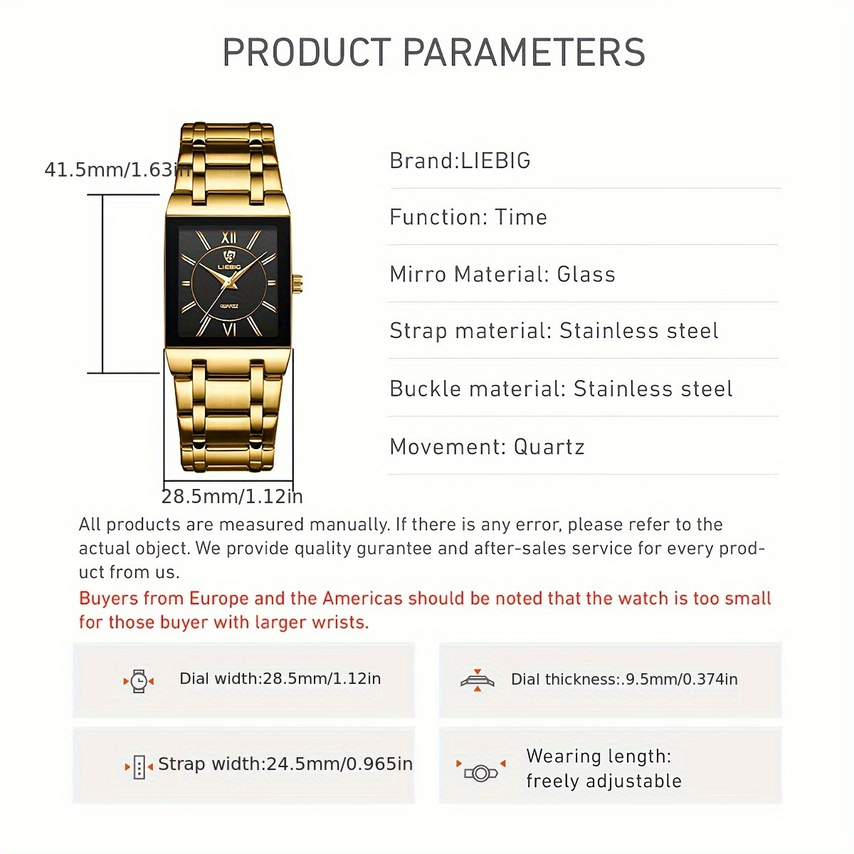 LIEBIG Men Women Classic Square Business Quartz Watch