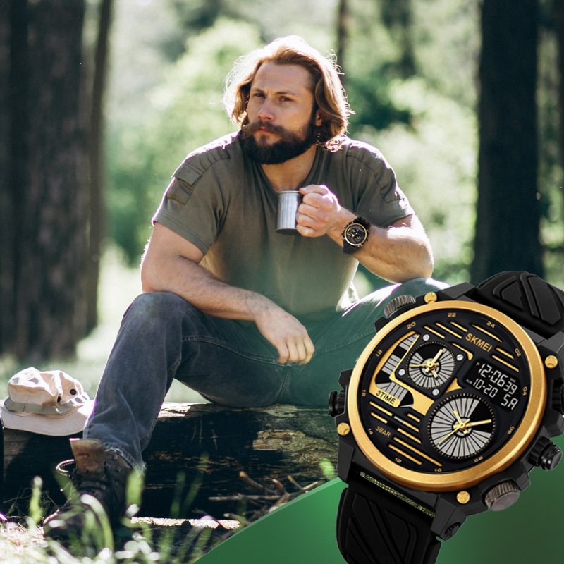 Military waterproof large dial four time watch