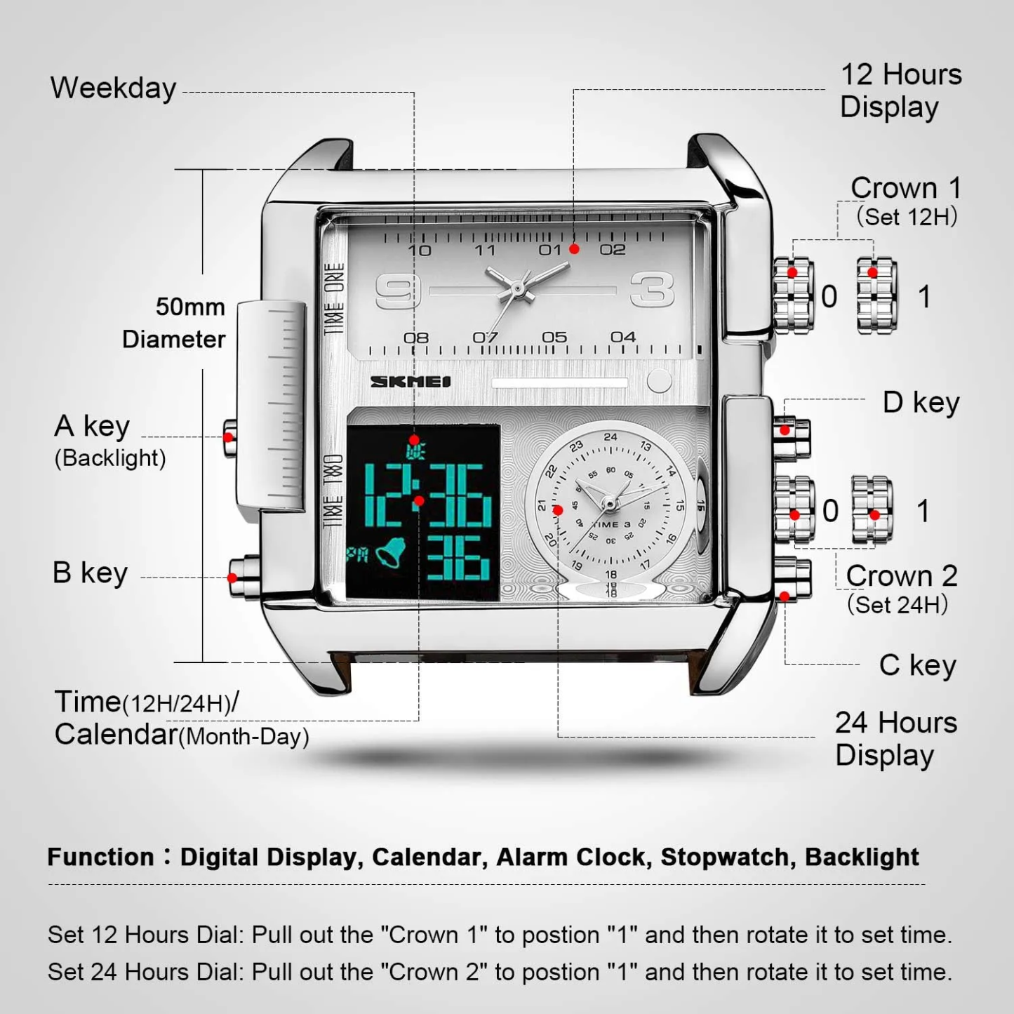 Men's Triple Display Quartz Watch