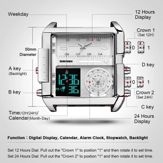 Men's Triple Display Quartz Watch