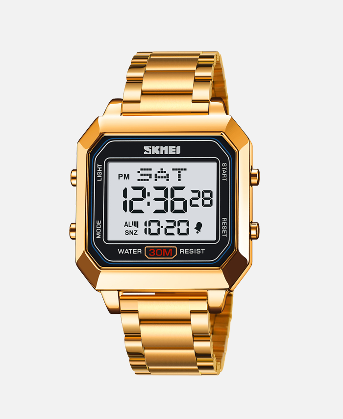 Men's digital waterproof dual time watch