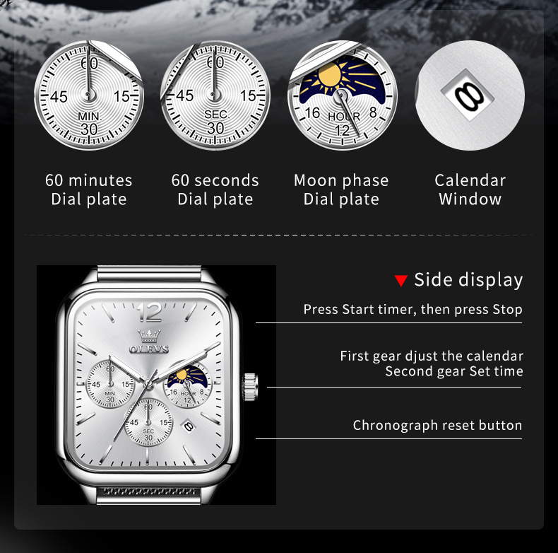 Men's fashion luxury waterproof square watch