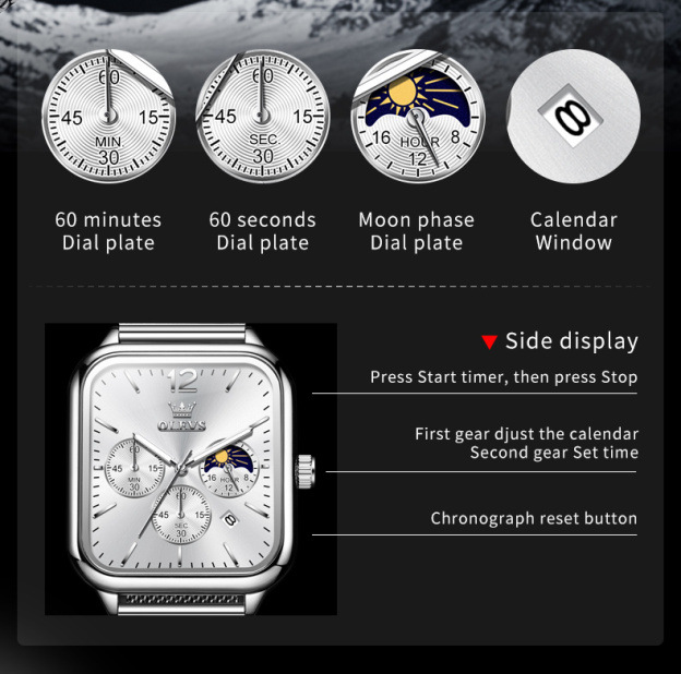 Men's fashion luxury waterproof square watch