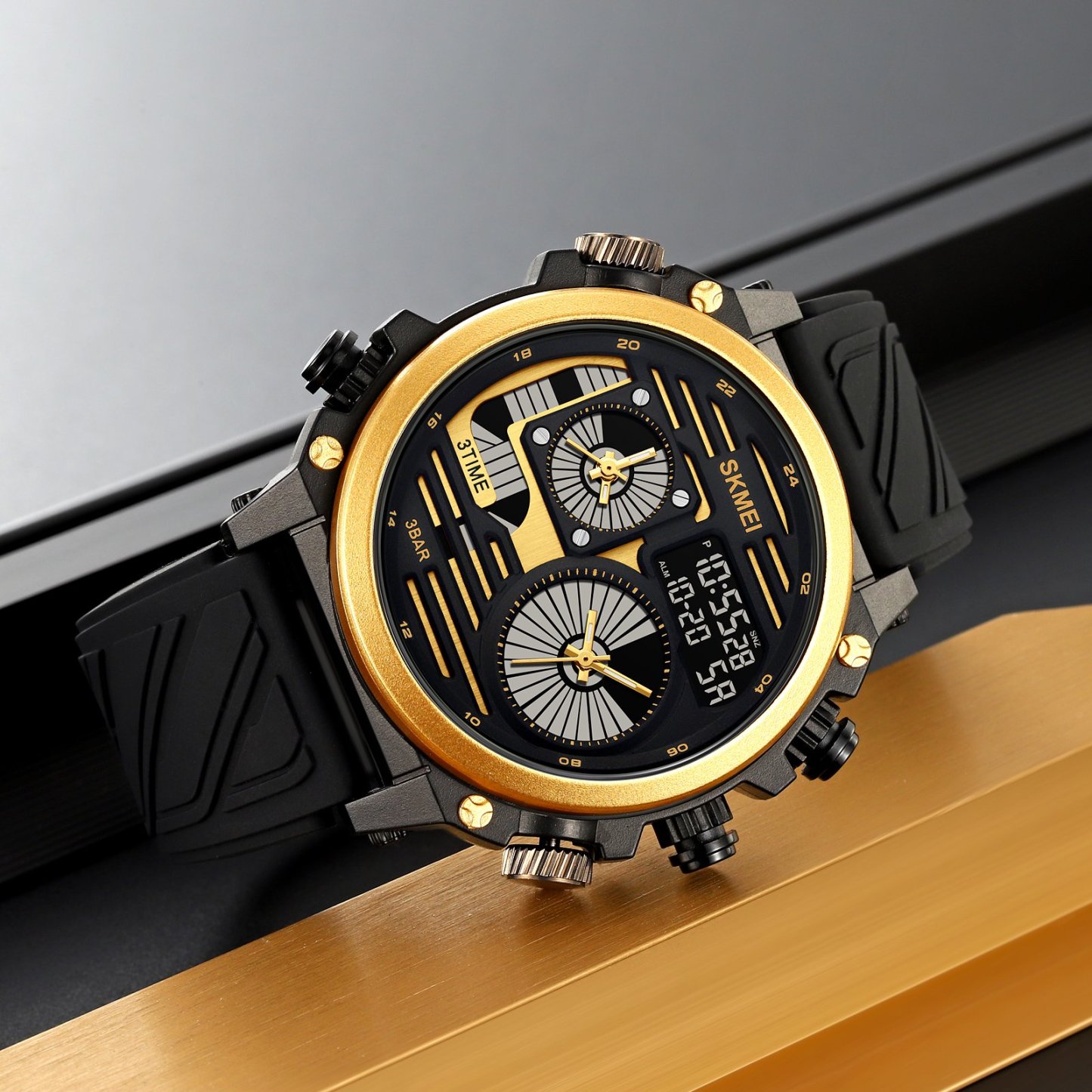 Military waterproof large dial four time watch