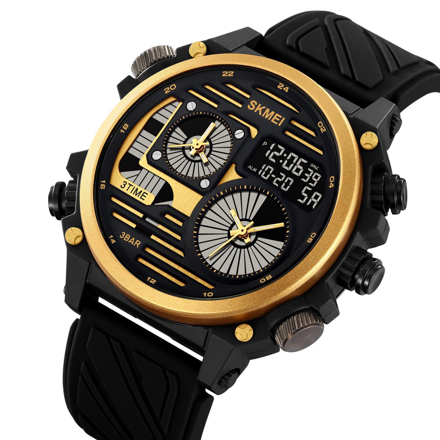 Military waterproof large dial four time watch