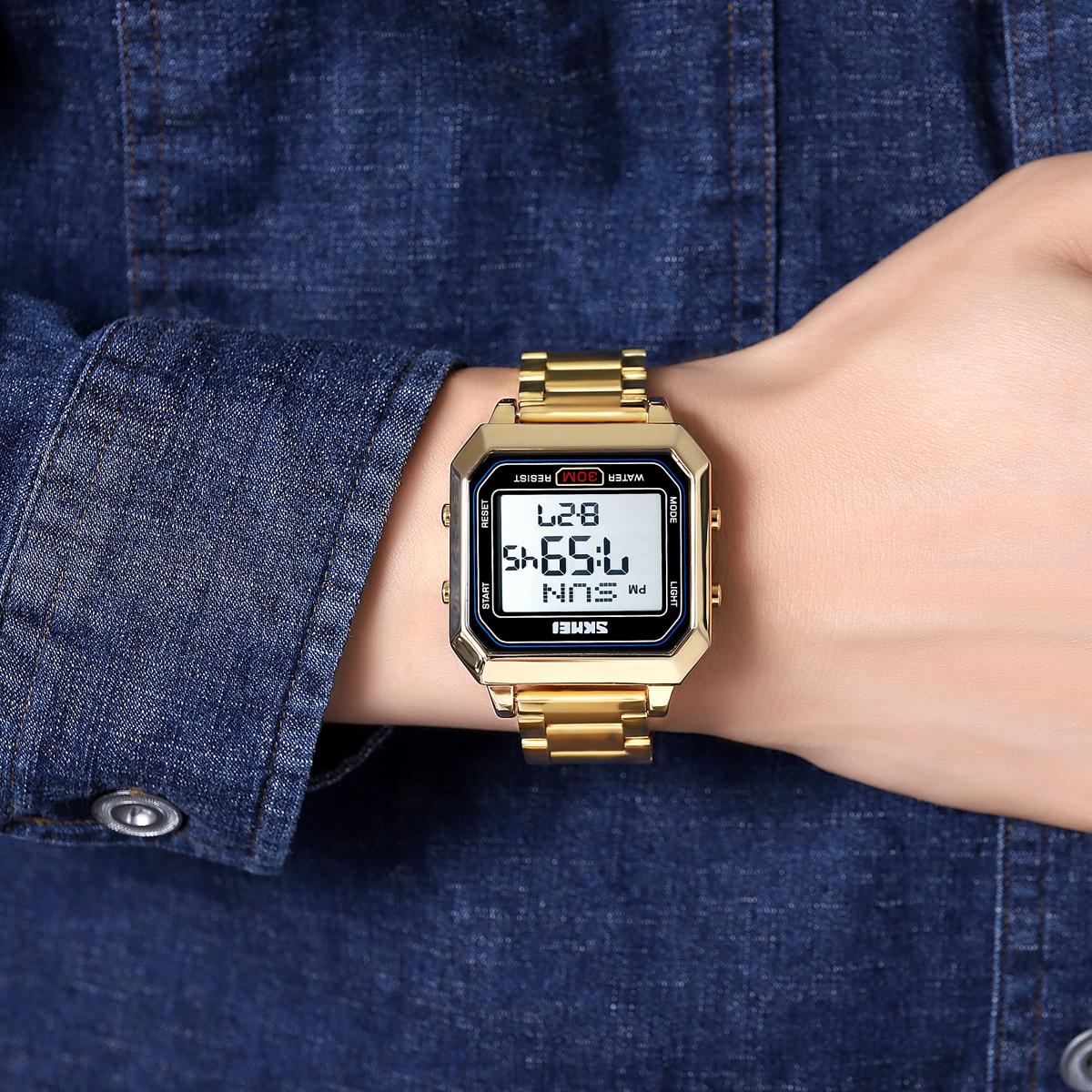 Men's digital waterproof dual time watch