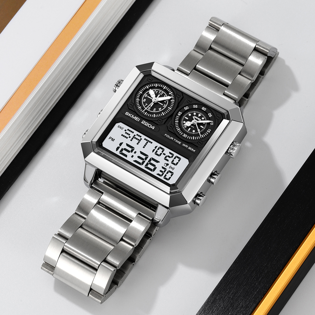 Dual movement multifunctional sports waterproof electronic watch