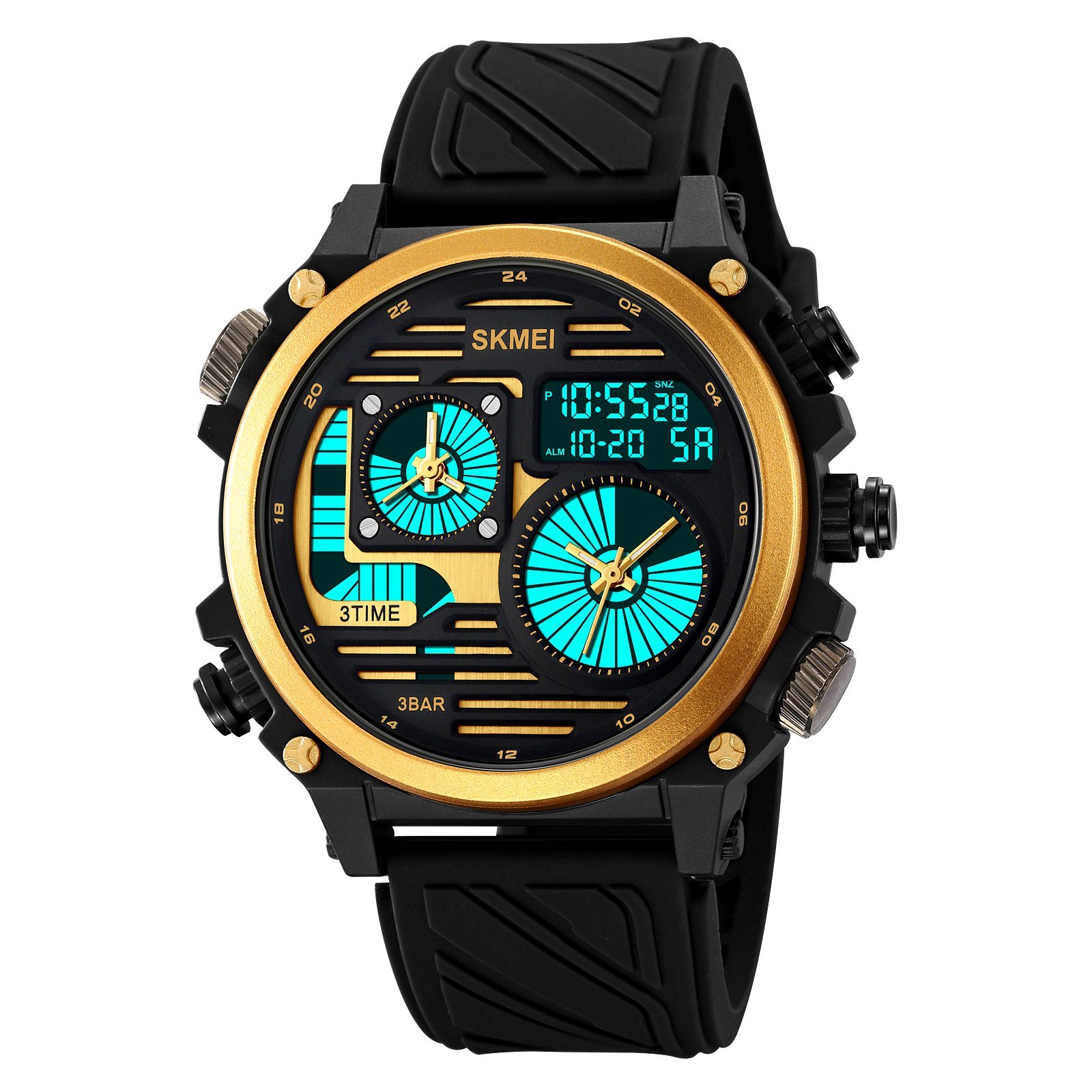 Military waterproof large dial four time watch
