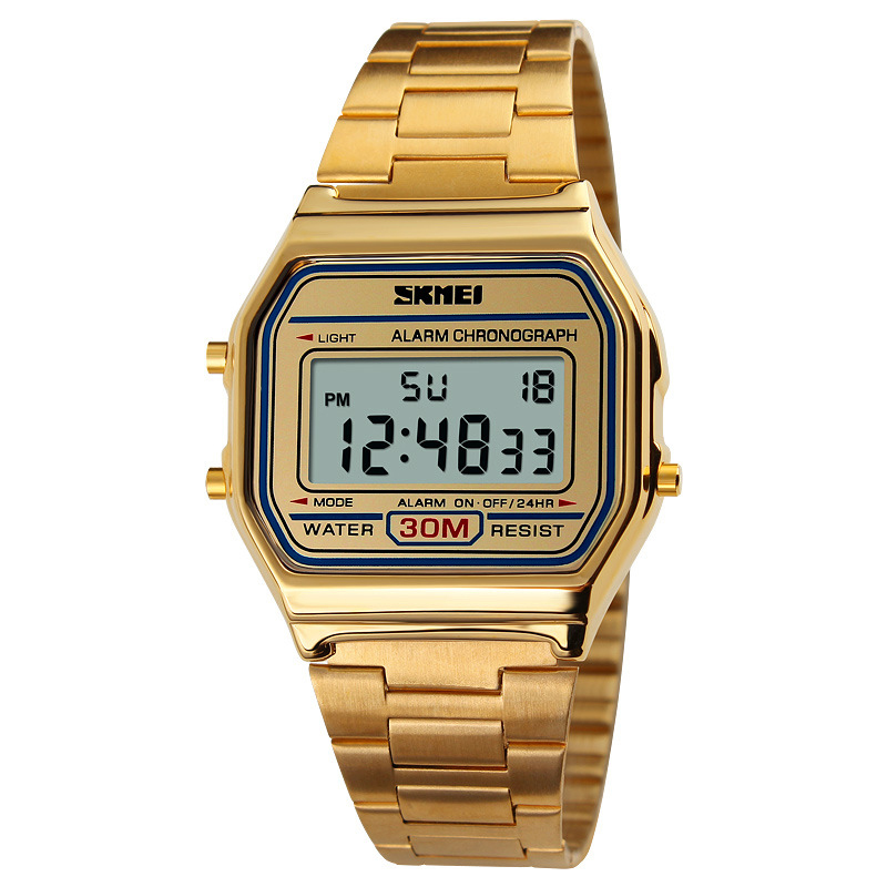 Men's digital waterproof dual time watch