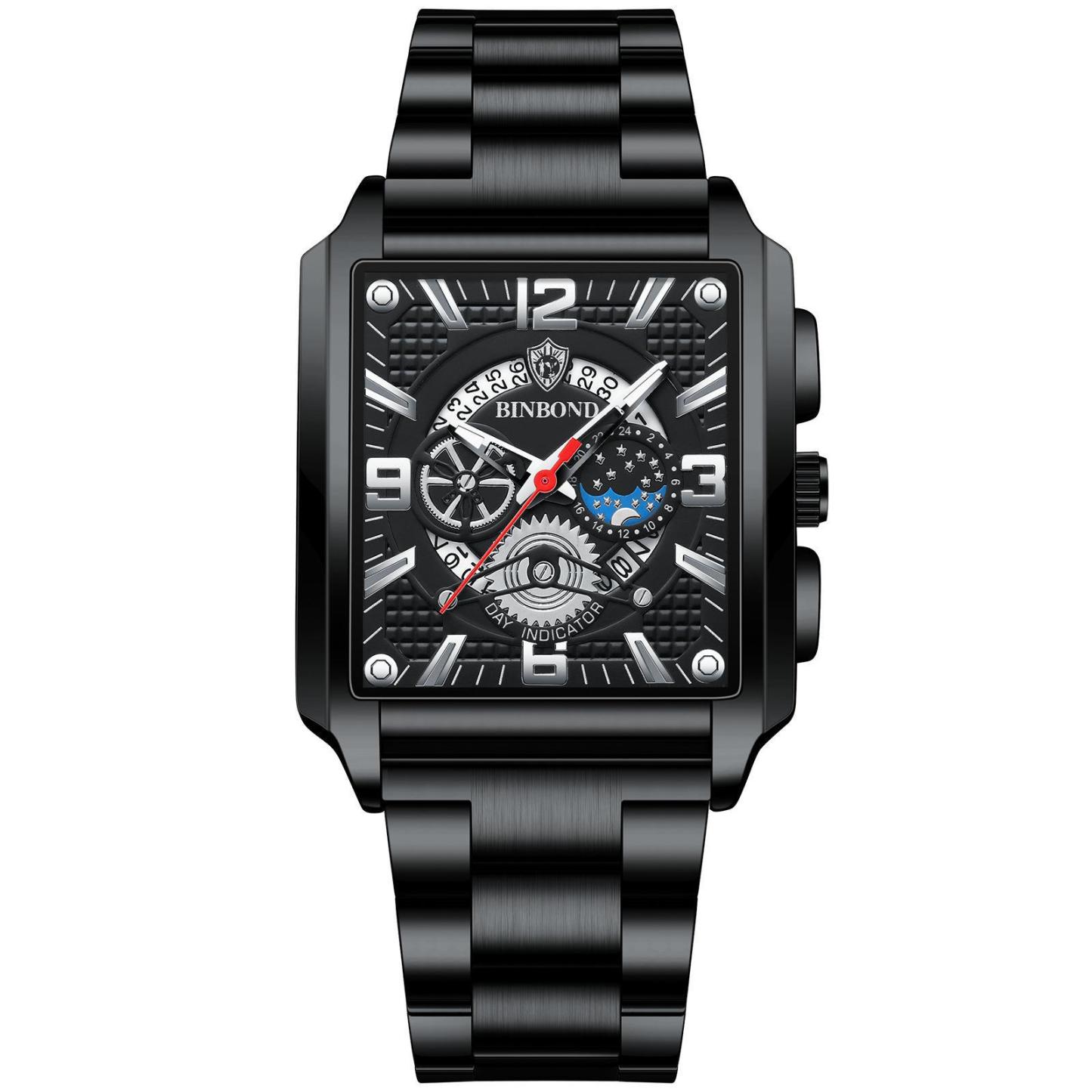 Men's Retro Popular Square Calendar Waterproof Glow Watch