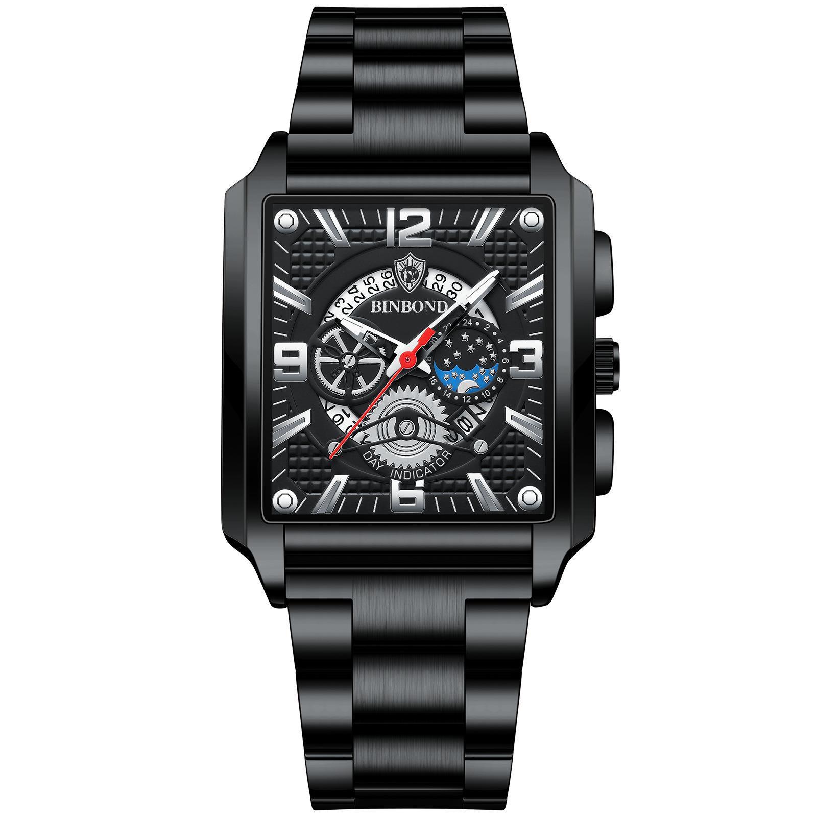 Men's Retro Popular Square Calendar Waterproof Glow Watch