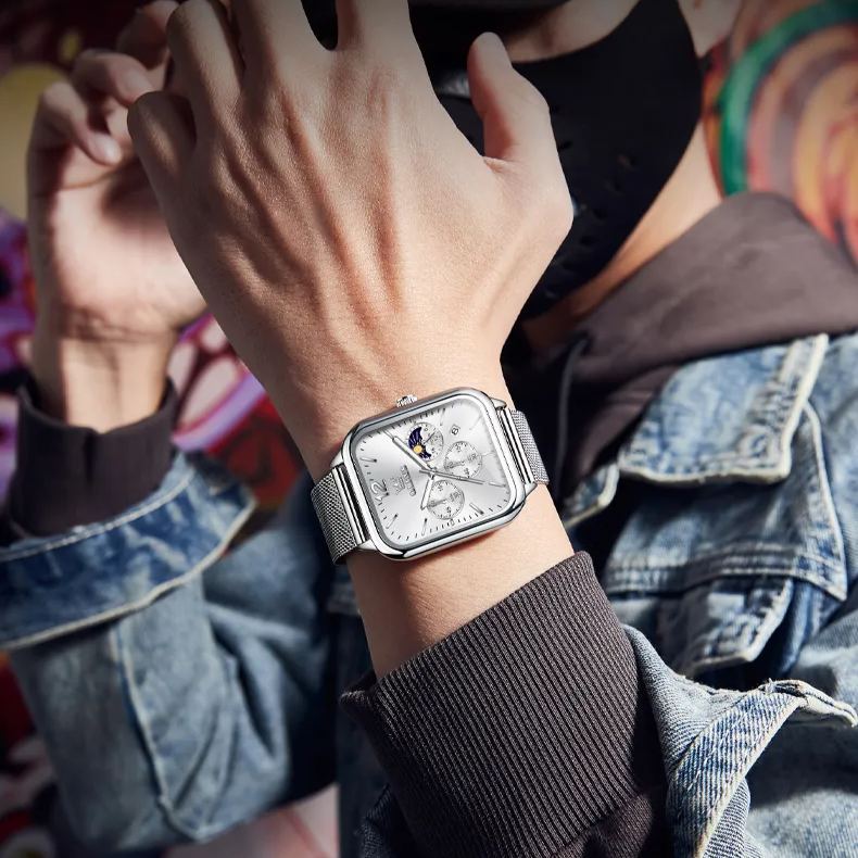 Men's fashion luxury waterproof square watch