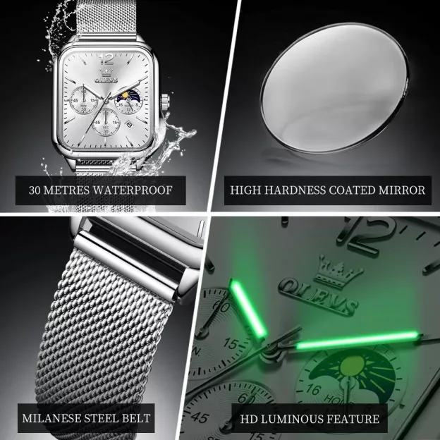 Men's fashion luxury waterproof square watch