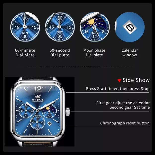 Men's fashion luxury waterproof square watch