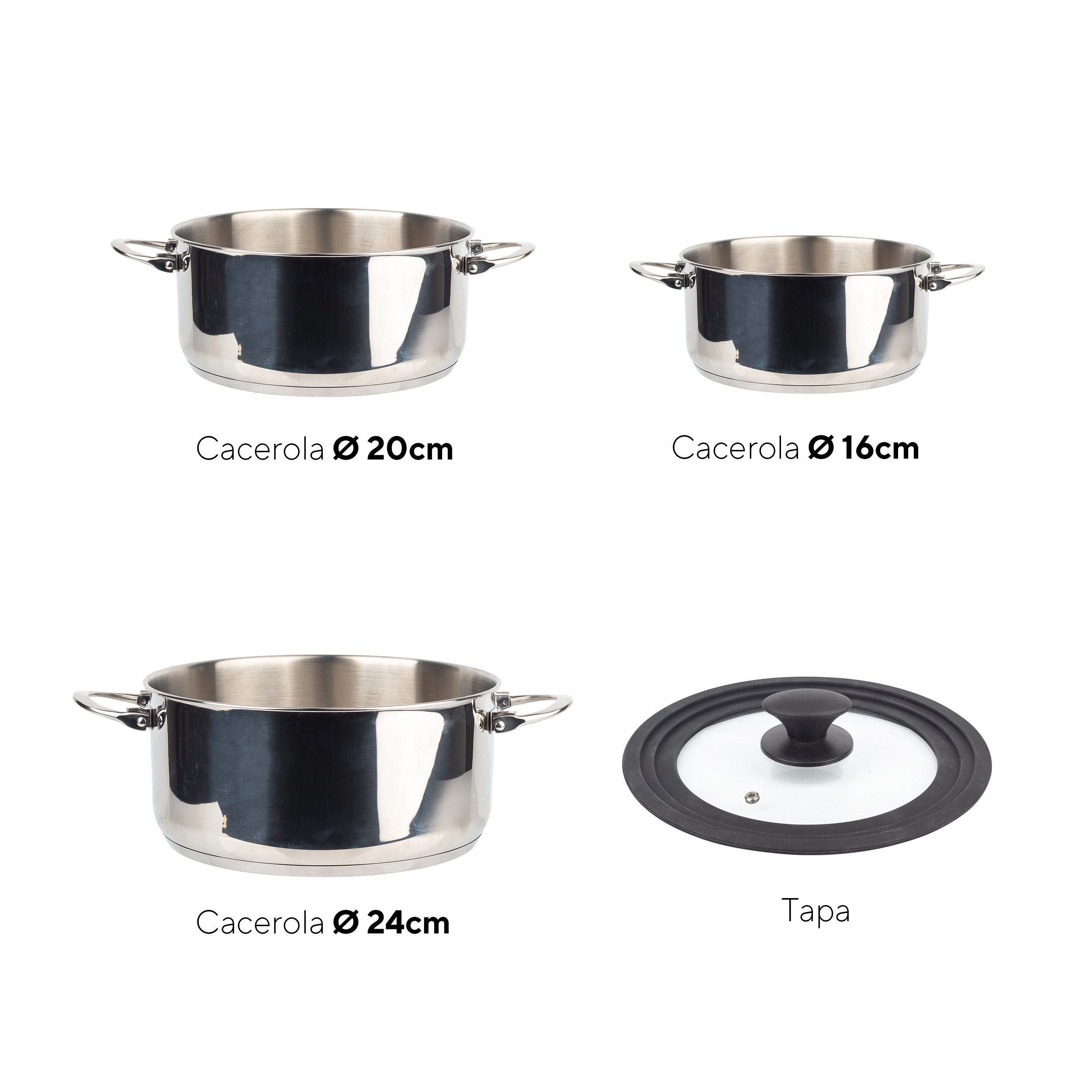 MasterPRO stackable stainless steel cookware set 4 pieces - Foodies Collection - BGMP-2160