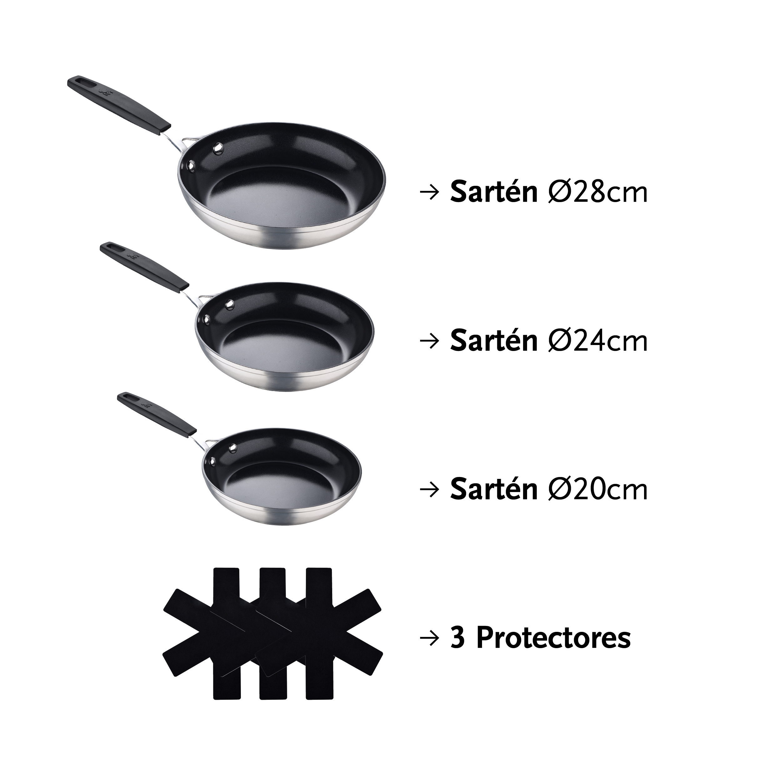 MasterPro Smart – Set of 3 Frying Pans 20, 24 and 28 cm - BGEU5598