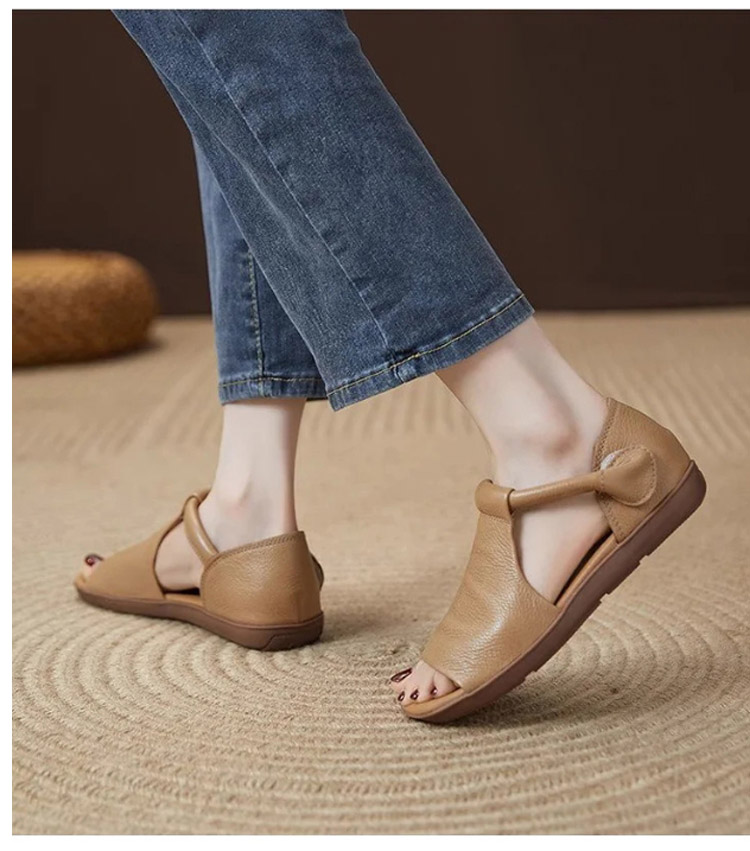 รองเท้าแตะรัดส้นหนังแท้แบบทำด้วยมือ