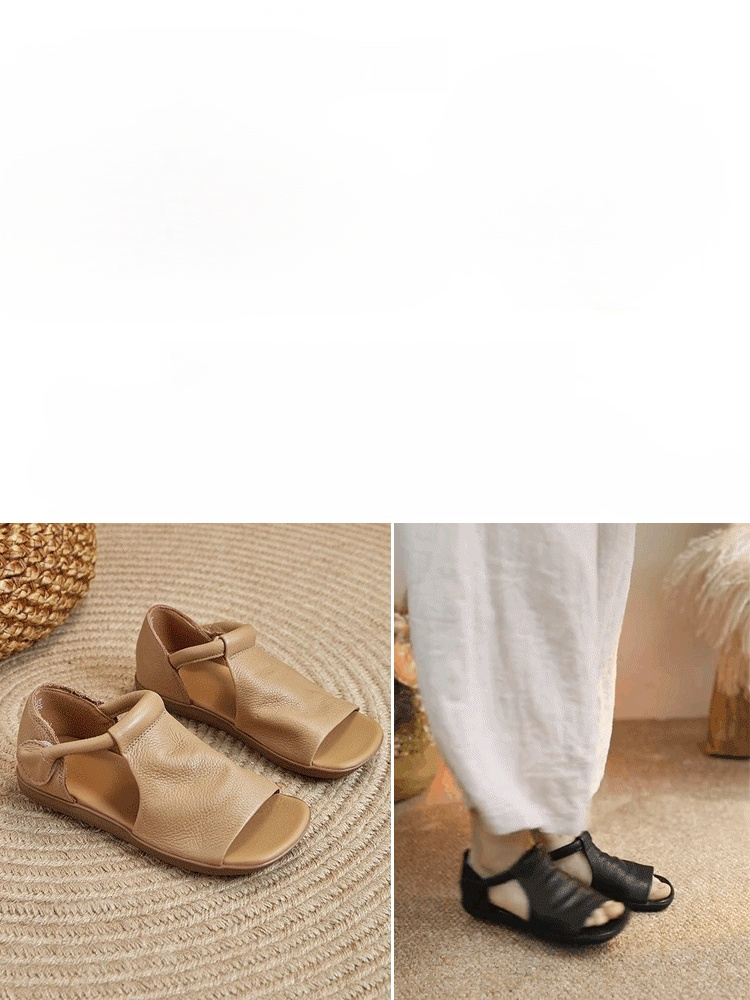 รองเท้าแตะรัดส้นหนังแท้แบบทำด้วยมือ