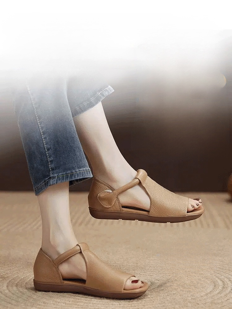 รองเท้าแตะรัดส้นหนังแท้แบบทำด้วยมือ