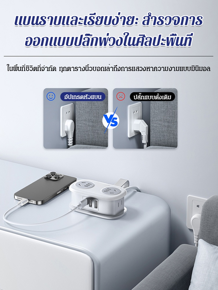 🔌 ปลั๊กไฟพกพาอเนกประสงค์ ขนาดกะทัดรัด พกพาสะดวก ใช้งานได้ทุกที่!