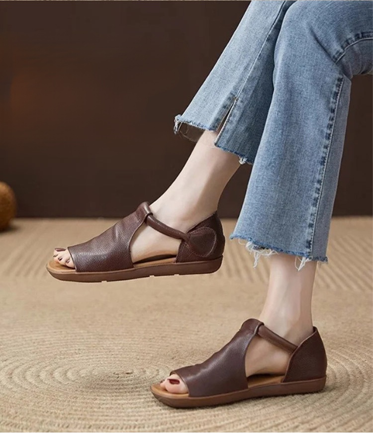 รองเท้าแตะรัดส้นหนังแท้แบบทำด้วยมือ