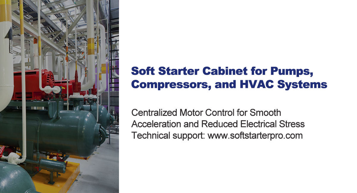 Industrial soft starter cabinet with control units and monitoring modules for smooth motor startup and protection