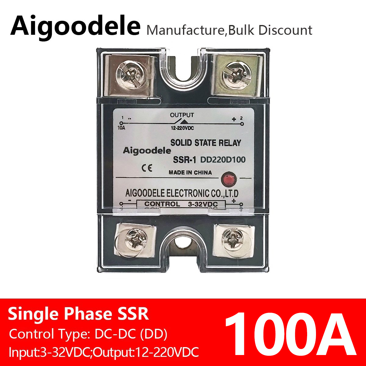 DC Controlled DC Single Phase Solid State Relay SSR-100DD 100A JGX Single Phase Solid State Module