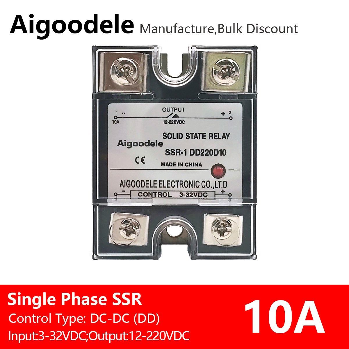 Single Phase Solid State Relay SSR-10A Input 3-32VDC Output 12-220VDC JGX-1 DC to DC 10A Module
