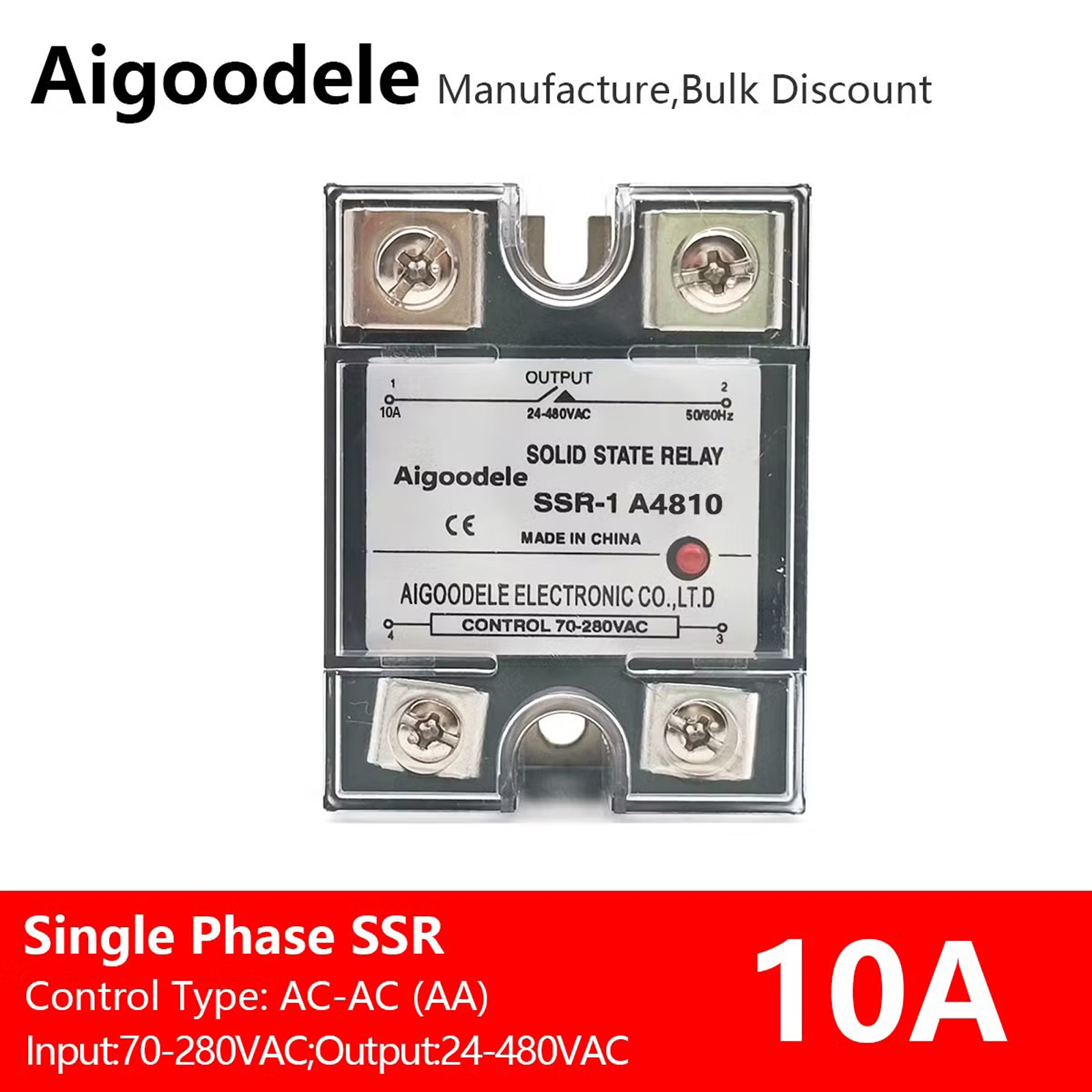 Solid State Relay 24v Single Phase 220v AC Control AC 10A Small JGX-1 A4810 Solid Module