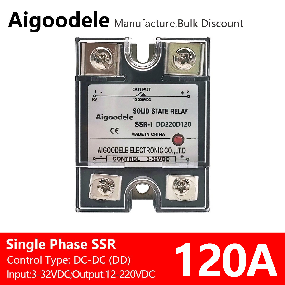 120A DD SSR JGX-1 DD220D120 3-32VDC Input 12-220VDC DC to DC Single Phase Solid State Relay 