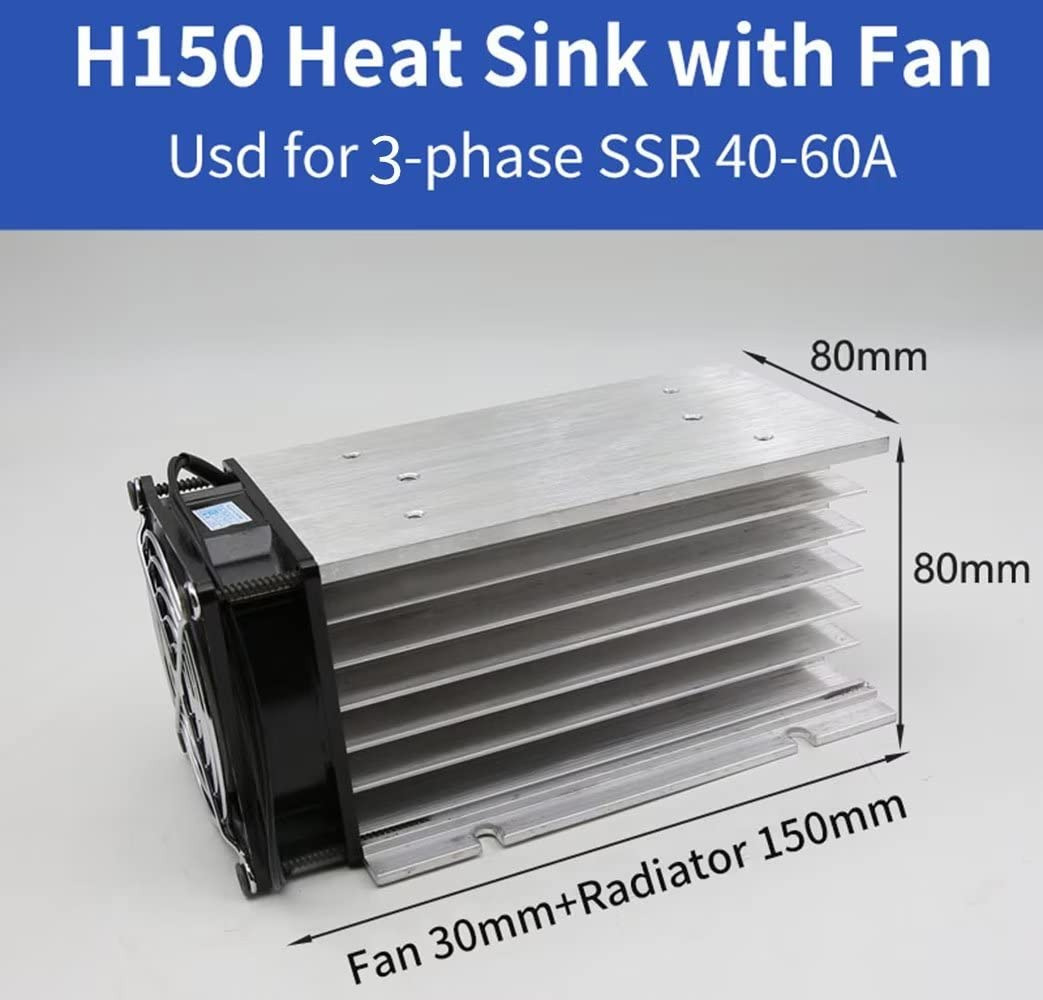 H150 Aluminum Heat Sink with 220V Fan | Single Phase SSR Cooling 40A-80A