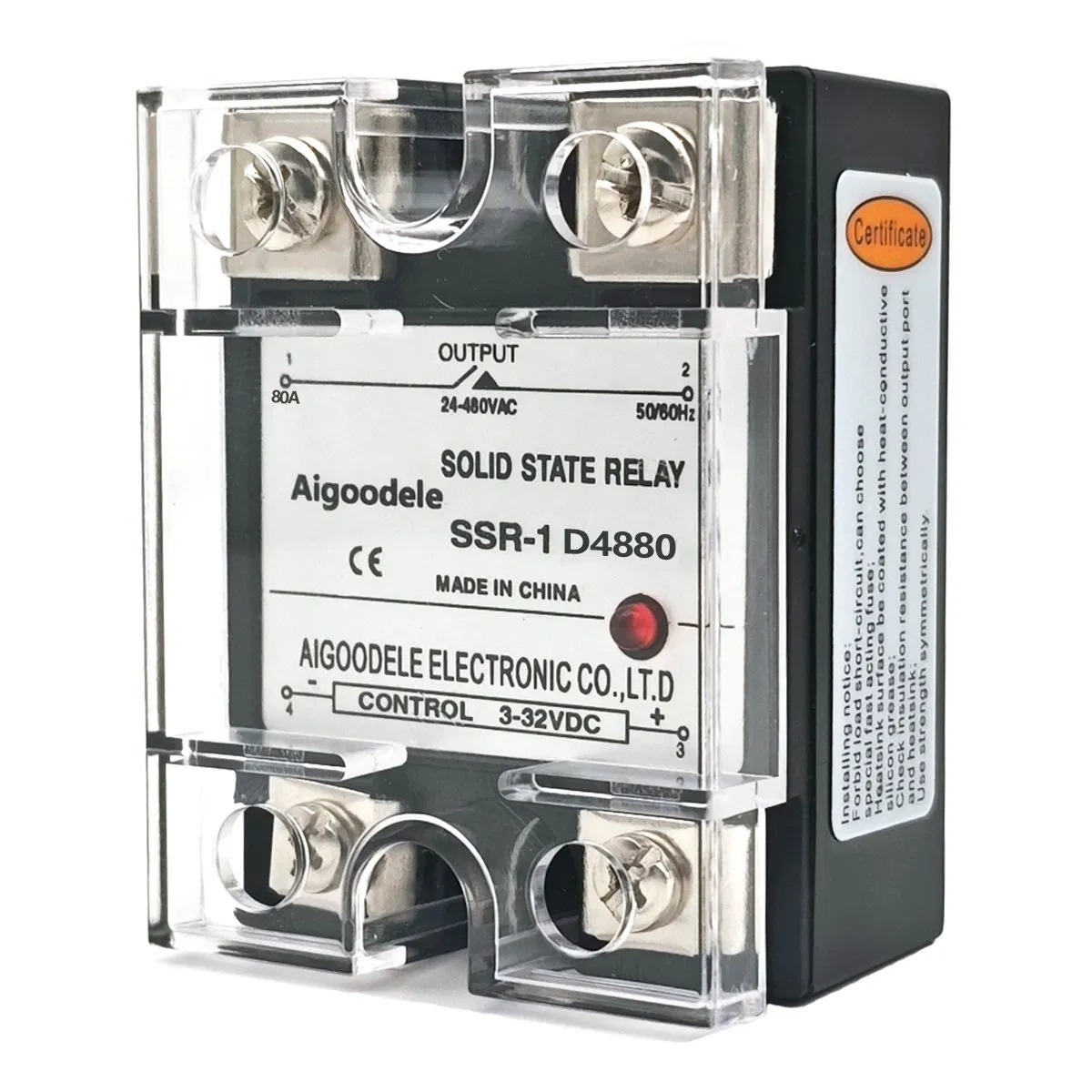 24V Single Phase Small Solid State Relay Module JGX-1 D4880A DC Control AC 220V 80A Solid State 