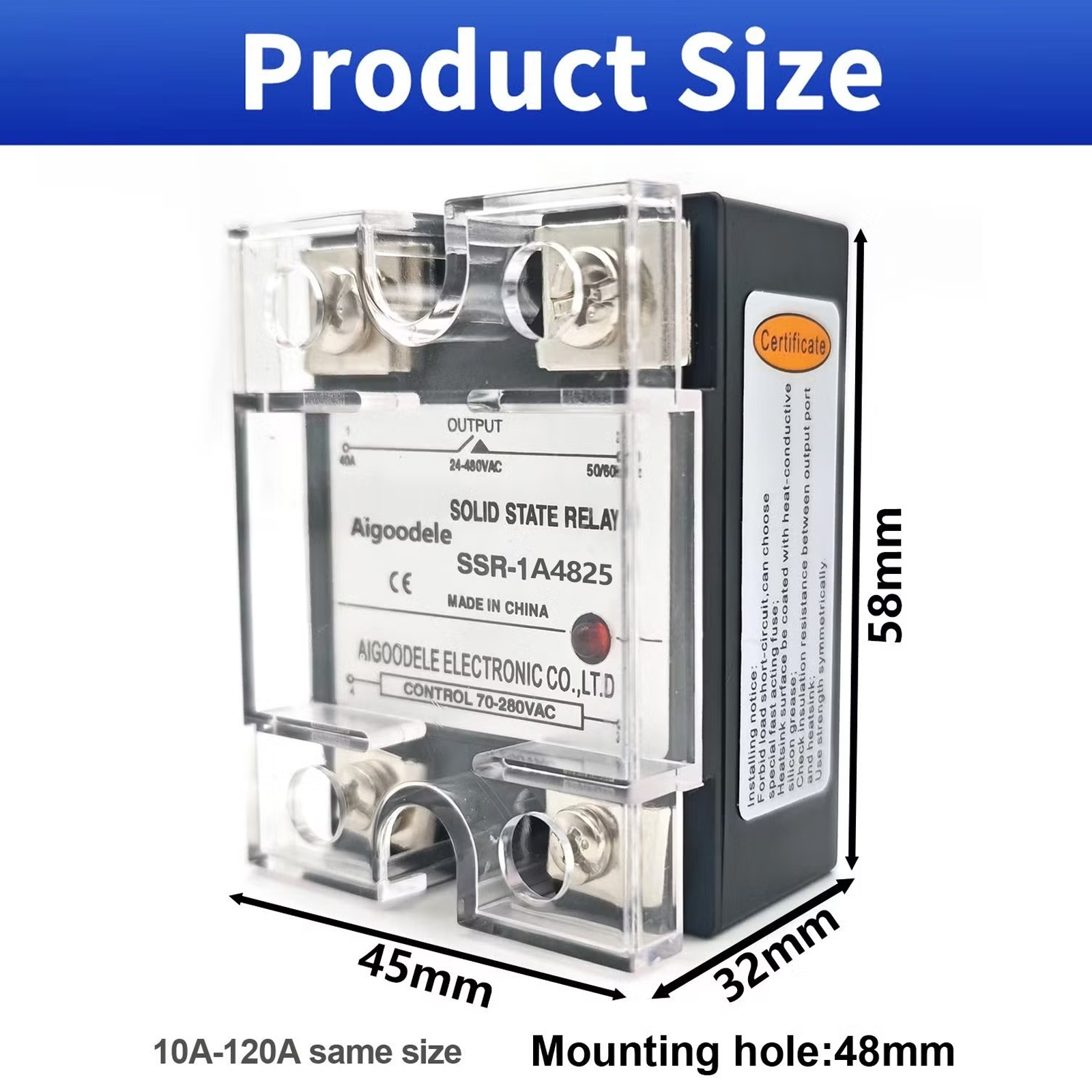 AC Control AC Single Phase Solid State Relay JGX-1 A4825 SSR 25A Electric Heating Relay Module