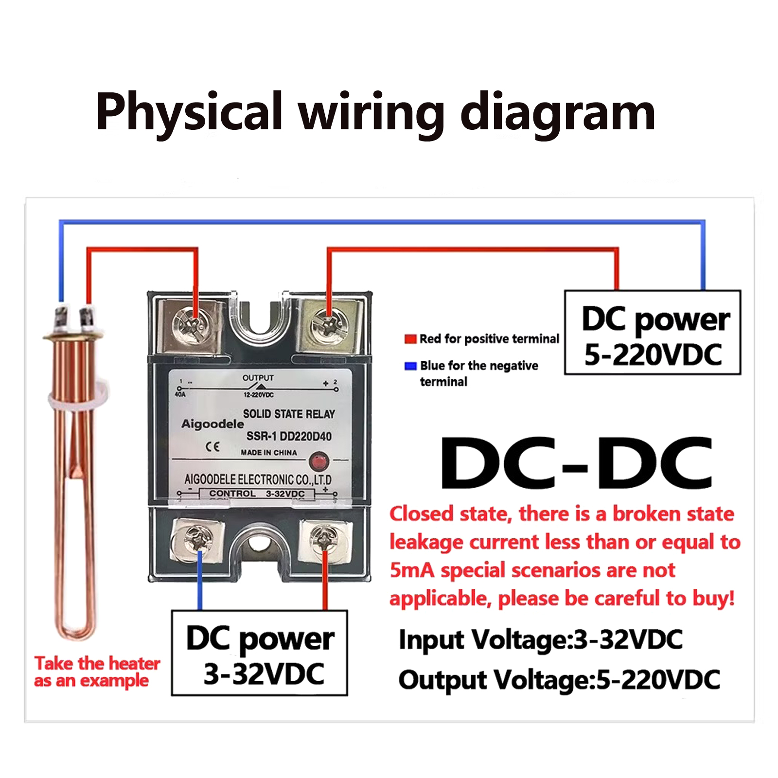 Solid State Relay 220V Single Phase Solid 24V12V Small 40A DC Control DC SSR-40DD