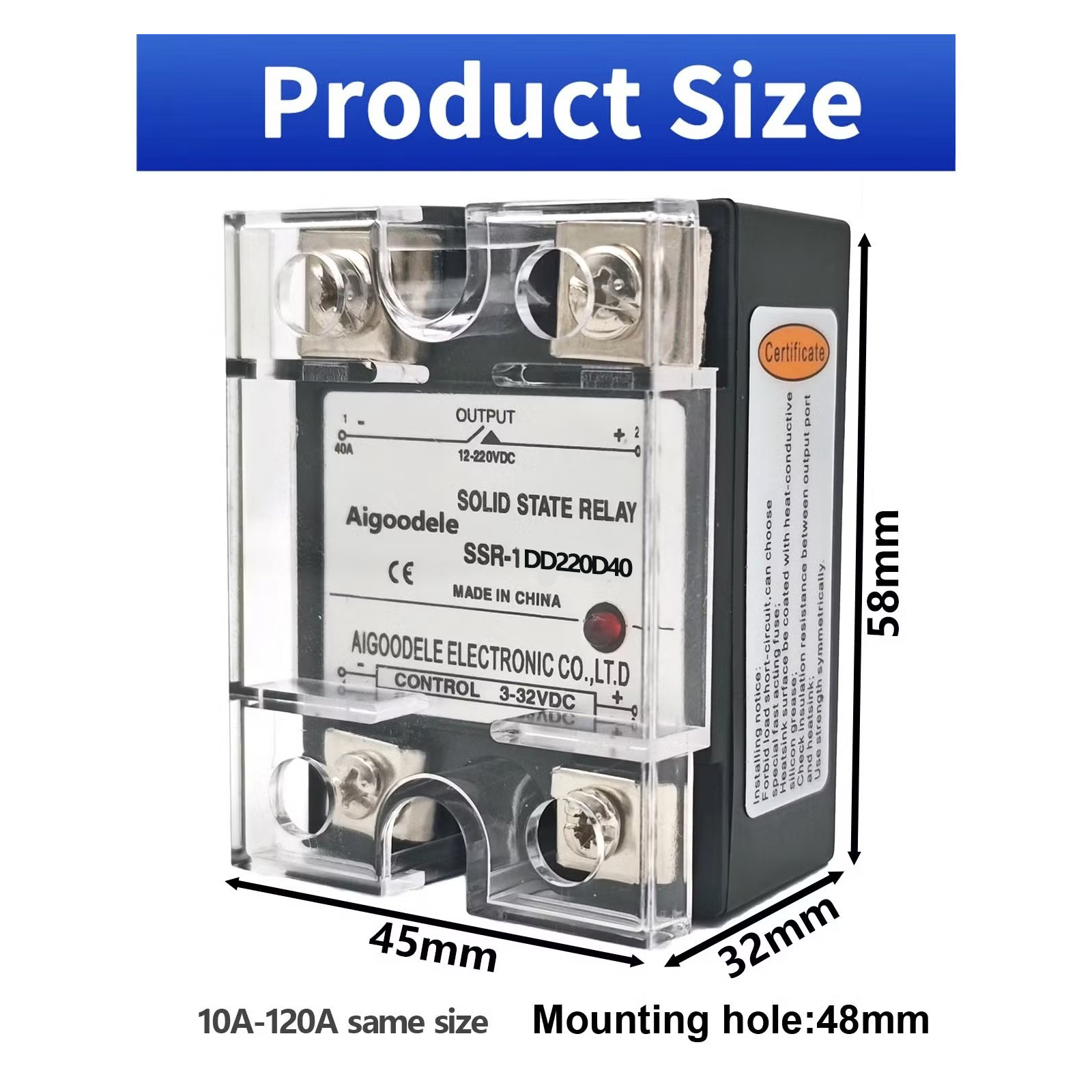 Solid State Relay 220V Single Phase Solid 24V12V Small 40A DC Control DC SSR-40DD